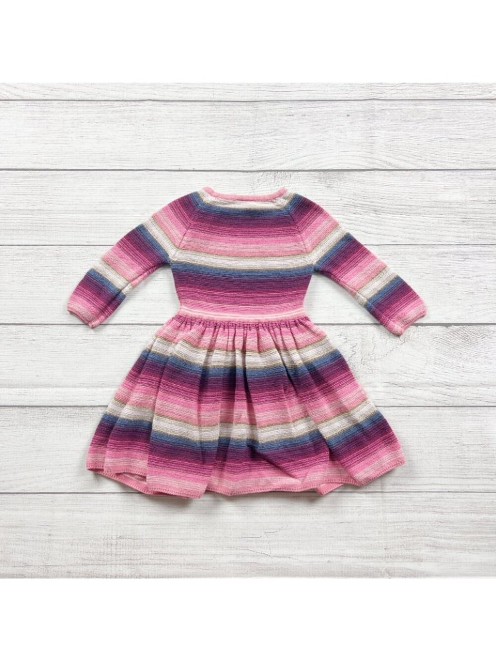 Egg Striped Knit Long Sleeve Baby Dress Pink Toddler Outfit 12-18 Months - Picture 4 of 4